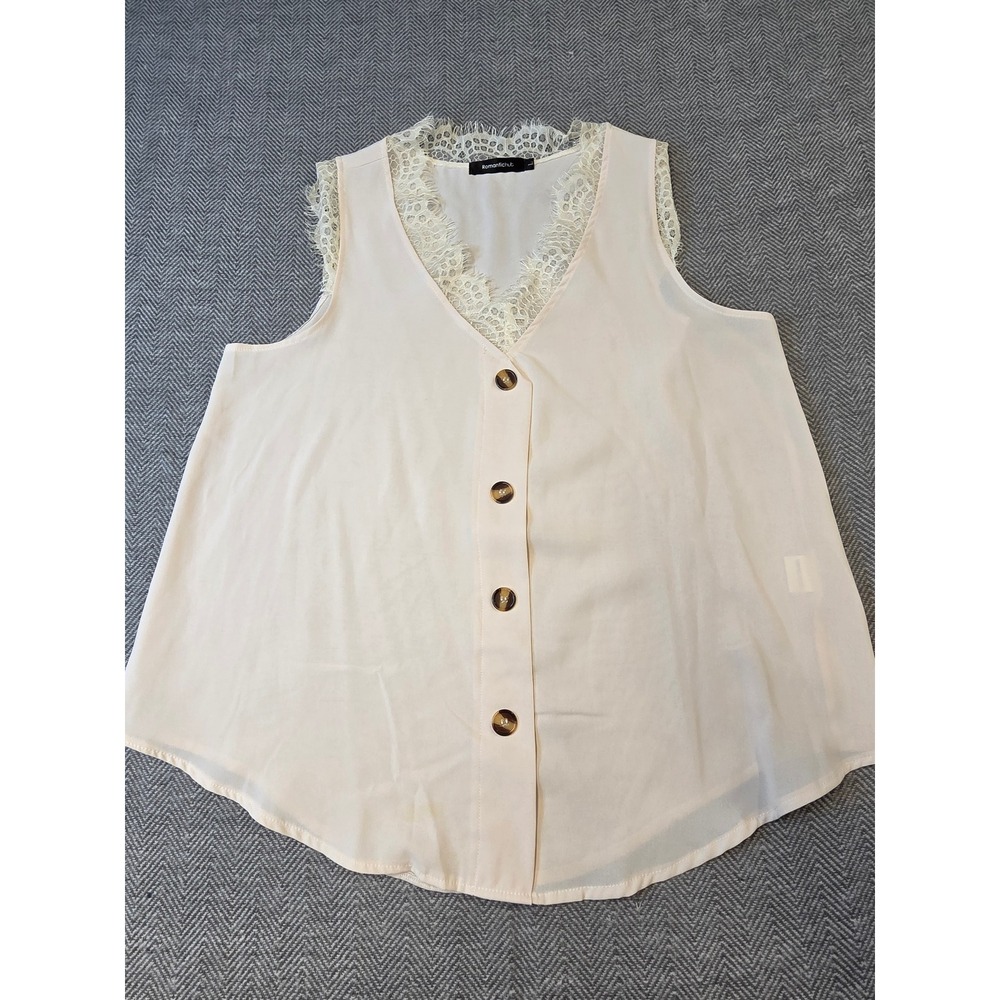 Romantic Hut Tank Top Women's Large Cream Lace Trim Sleeveless Button Front